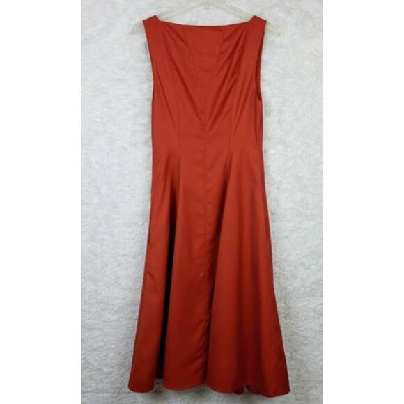LOROD Pinafore Rust Seamed Flare Wool Silk Dress Square Neck Retro - Picture 5 of 8